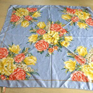 Vintage Morsly New York Floral Blue Neck Scarf Made in Japan No Iron Necessary